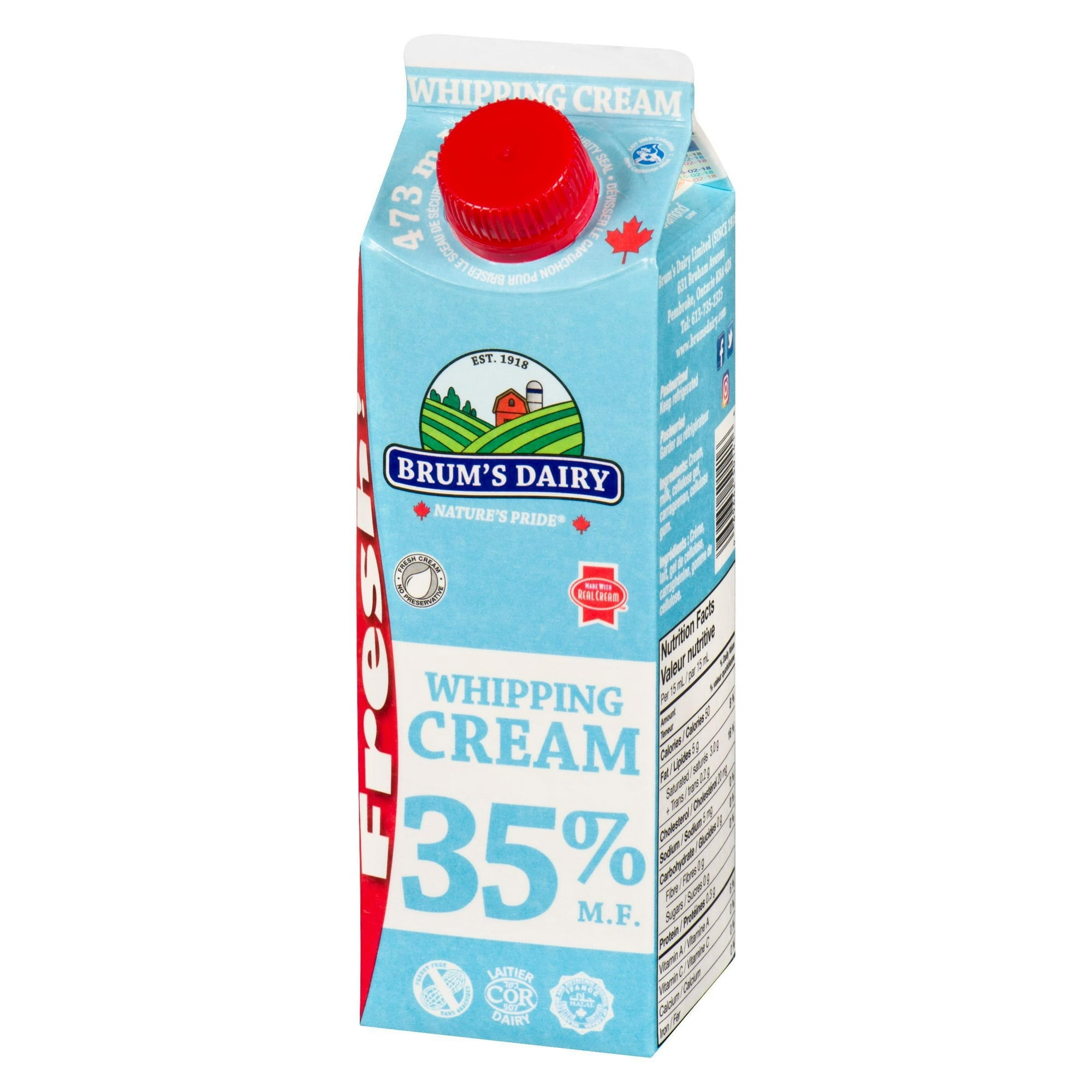 Crème à fouetter à 35 % M.G. de Brum's Carton de 473 ml