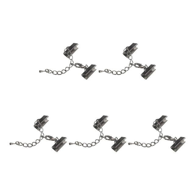 Unique Bargains 10Set Ribbon Crimp Clamp Ends Lobster Claw Clasps & Chain 16mm Metallic Black for DIY