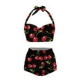 thumbnail image 3 of Suhoaziia Women Bikinis Tow Piece Set Skin-Friendly Comfortable High Waist Bikini Size XL,2 Pack Cherry Backless Slimming High Neck Halter Top and Bottom Set, 3 of 6