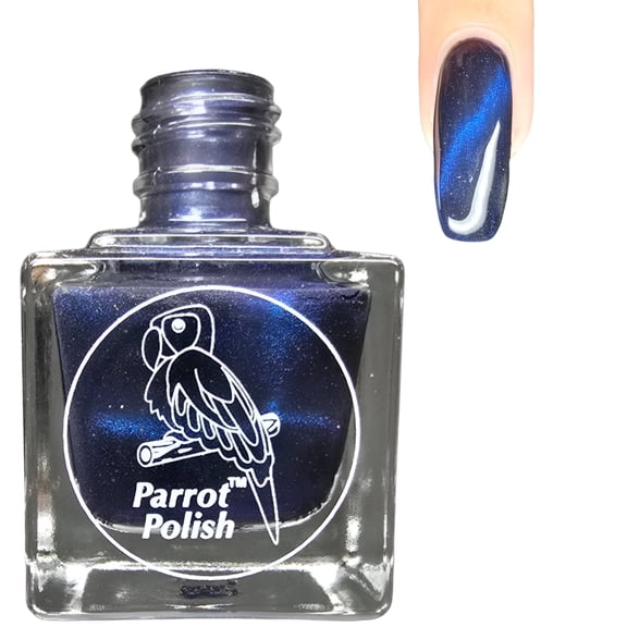 Parrot Polish Magnetic Cat Eye Nail Polish, Quick Dry Dark Blue Glitter Nail Lacquer, Long Lasting Reflective Color, Heavenly Body, 0.5 Fl Oz
