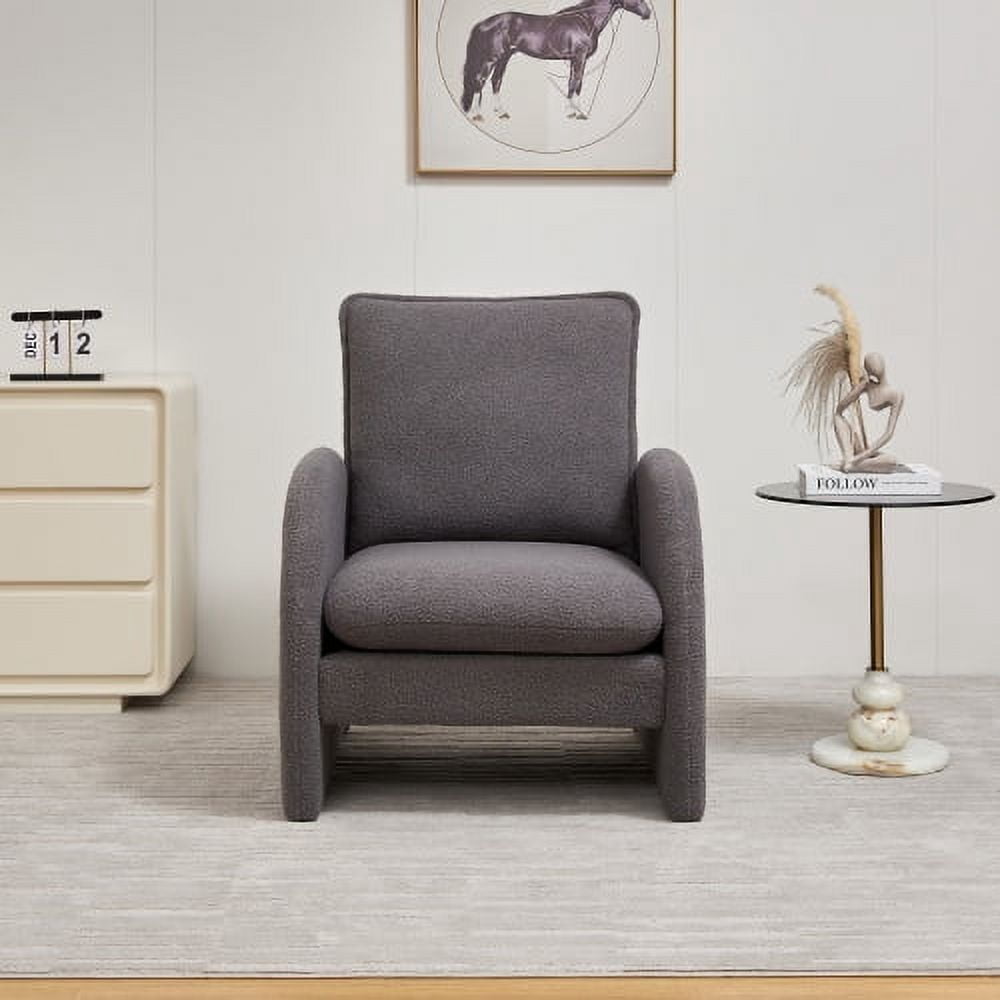BSHTI Modern Sherpa Upholstered Accent Chair, Comfortable Living Room Armchair, Lounge chair for Bedroom, and Office–Stylish and Ergonomic Design,Gray