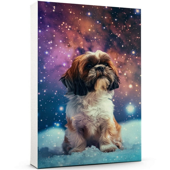Shih Tzu Dog Lying in The Snow Canvas Print Wall Art Famous Painting for Kids Nursery Bedroom Living Room Office Home