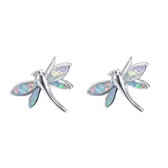 Tiny Dragonfly Stud Earrings 925 Sterling Silver Pin Created Opal Small Cartilage Earring Statement Studs for Women