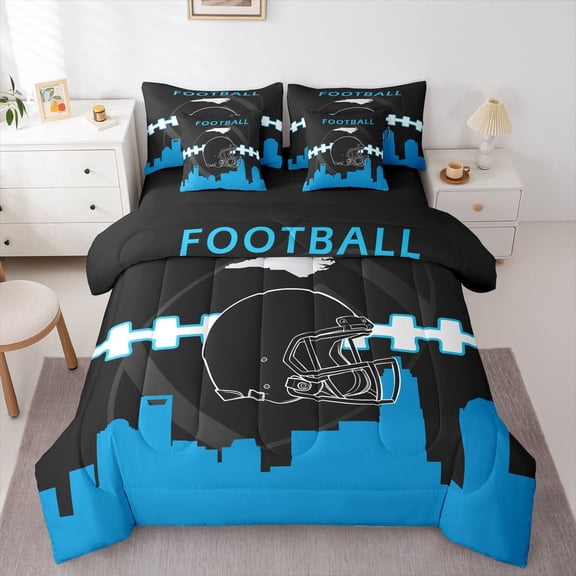 7 Pcs Comforter Set Twin Size, Sports Bed in a Bag with Flat Sheet and Fitted Sheet and Adults,Football Helmet Bedding Set with Pillowcase and Sham(Charlotte)