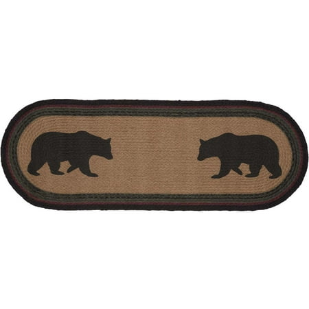 Bear Table Runner Dark Tan Rustic & Lodge Tabletop Kitchen Laramie Bear Jute Stenciled Nature Print Oval 13x36 Runner ()