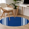 thumbnail image 4 of White Stripes Round Rugs for Living Room 3ft Geometric Blue Background Non Slip Circle Rug Washable Low-Profile Indoor Carpet for Bedroom, Dining Room, Bathroom, 4 of 9