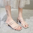 thumbnail image 3 of Elegantes tacones bajos gruesos para mujer - Sandalias cuadradas con puntera abierta para diapositivas de fiesta versátiles, 3 of 3