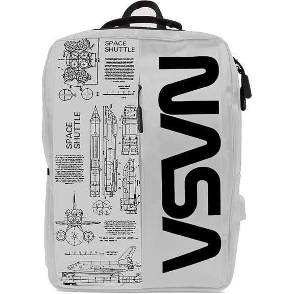 NASA Laptop Backpack For Women And Men - 15 Inch Laptop Bag With USB Port & Elegant Design - Waterproof Backpack With Adjustable Straps (White)
