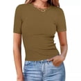 thumbnail image 2 of Women Blouses Womens Tops And Blouses Fall Petite Tops for Women Size Petite Work T Shirt Womens Comfy T Shirts Guard Top Skin Tight Shirt Casual V Neck Solid Shirts for Leggings Brown L, 2 of 4