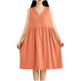 thumbnail image 2 of gljltg Women's Cotton Linen Dresses Summer Midi Sundresses Casual V Neck Button Front Pleated Loose Fit Knee Length Sleeveless Tank Dress with Pockets, 2 of 9