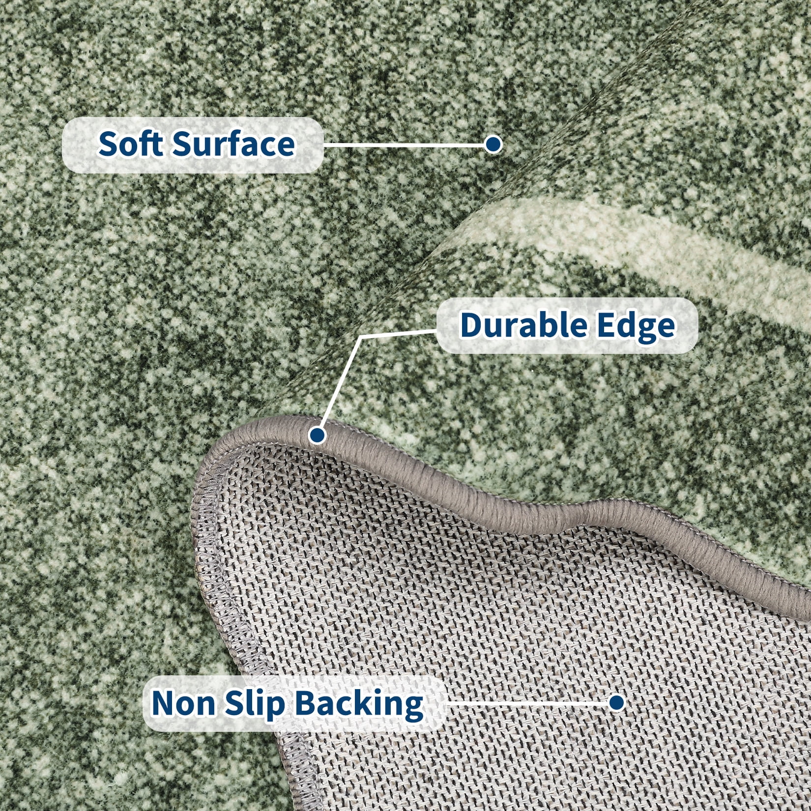 HOMERRY Large Scalloped Border Non-Shedding Area Rug 9' x 12' for Living Room Washable Indoor Carpet, Green