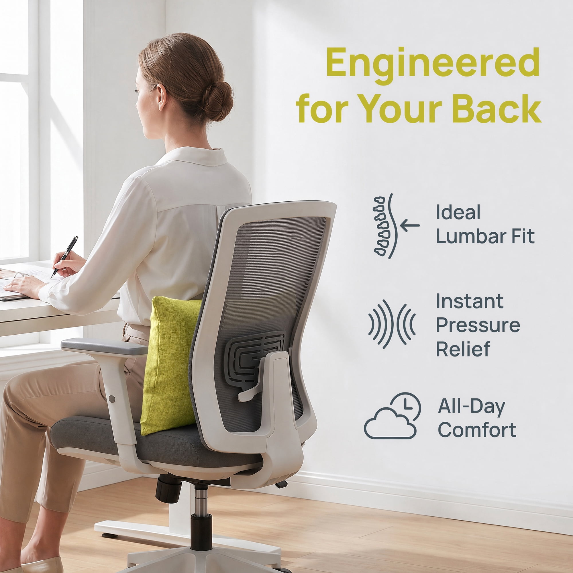 Unique Bargains Lumbar Support Pillow Flax Back Support for Driving Yellow 11.8"x19.7"