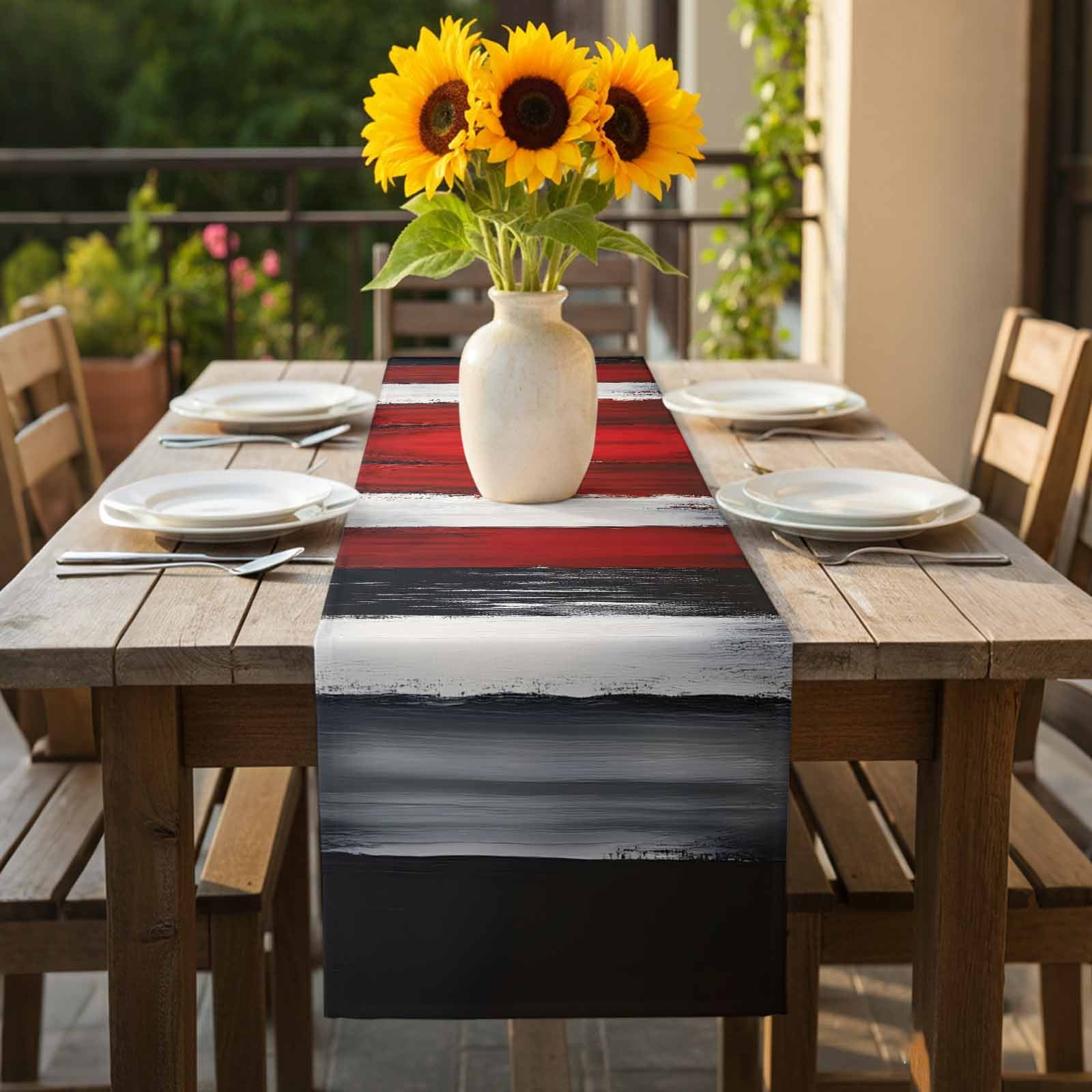 Black And Red Strip Table Runner 13x90 inch Classic Modern Art Cotton Linen Dining Table Runner Ideal for Dresser Kitchen Coffee Tables - Machine Washable