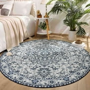 Softlife Oriental Traditional Area Rug for Living Room Durable Washable Persian Carpet Non Slip Boho Rugs for Bedroom,4'x4', Blue