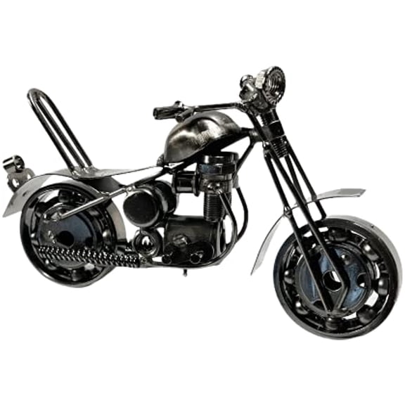 Metal Motorcycle Industrial Biker Chopper Office Desk Sculpture 7 Inch Retro Recycled Metal Classic Handmade Iron Bolts Nuts Motorcycle Unique Man Cave Art Decor Bike Chain (M6 Silver)