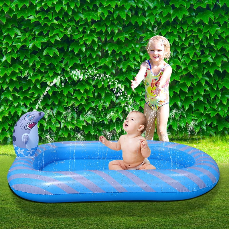 MIXFEER Dolphin Sprinkler Inflatable Pool for Outdoor 3 in 1 Baby Pool Swimming Pool Backyard Water Play Splash Pad for Garden Backyard Party