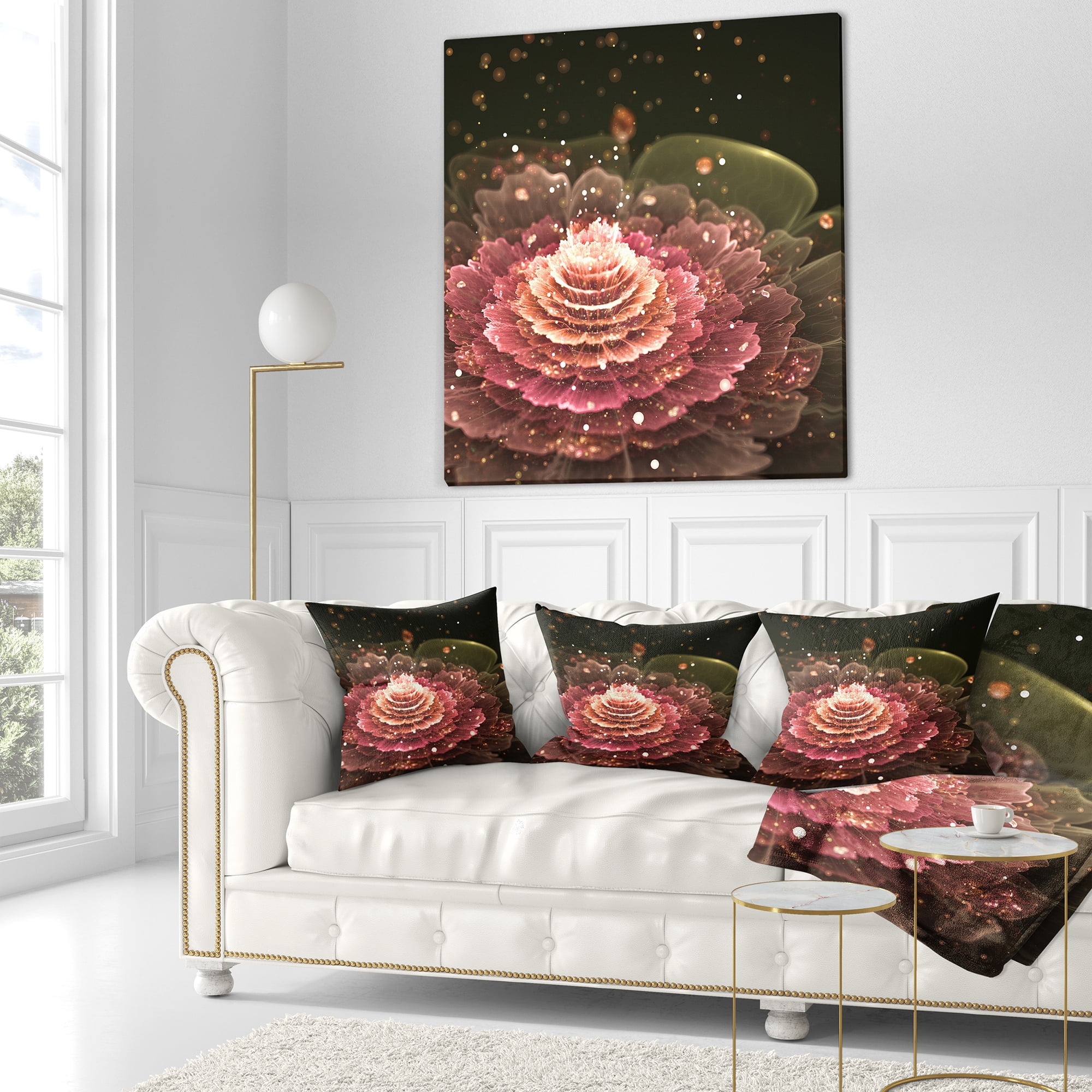Designart Fractal Abstract Pink Flower - Floral Throw Pillow - 16x16