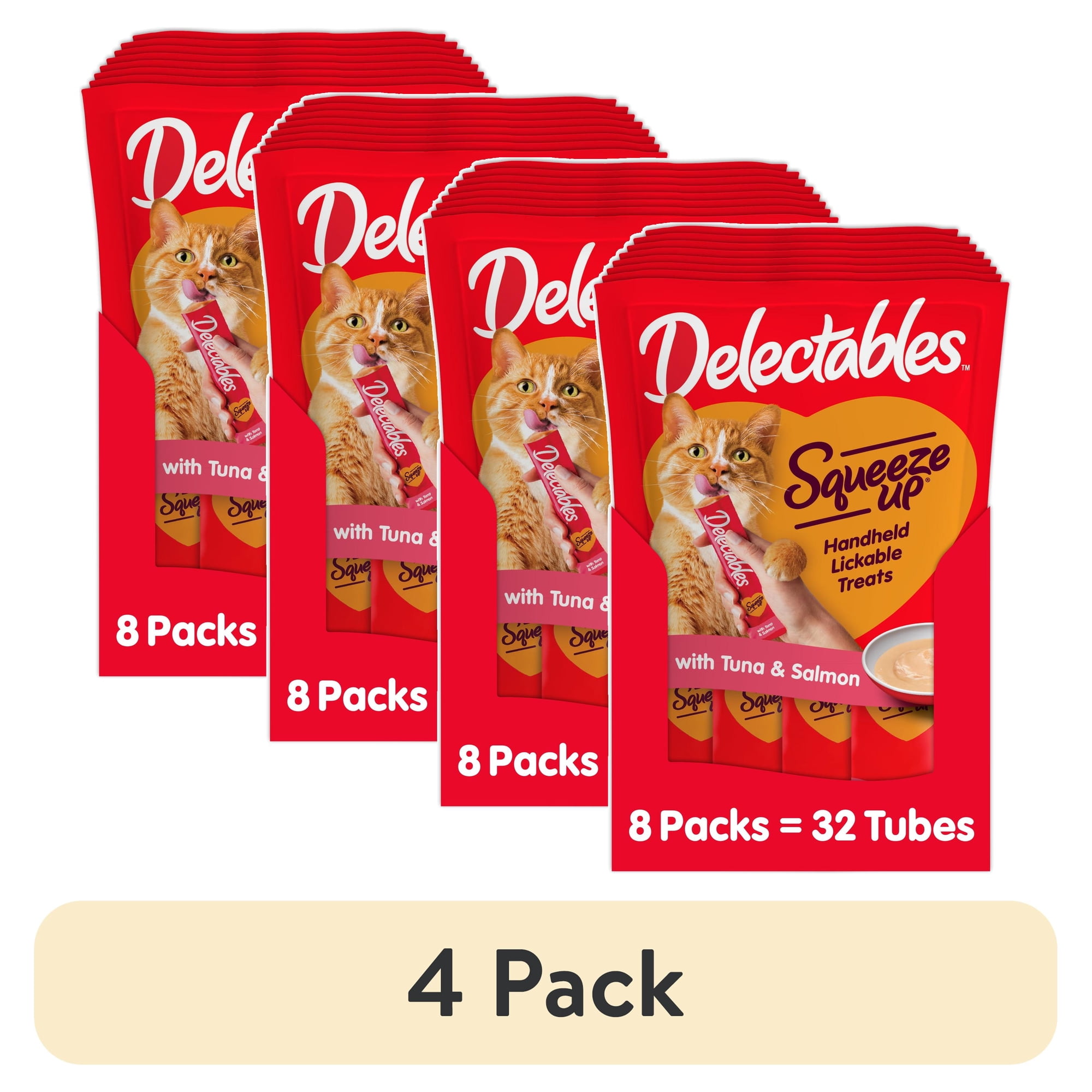 (4 pack) Hartz Delectables Squeeze Up Tuna & Salmon Interactive Lickable Wet Cat Treat, 0.5oz Tube (32 Count)