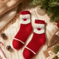 thumbnail image 3 of Women's Christmas Fuzzy Socks with Santa Face and Stars, Cozy Feather Yarn Crew Socks, Red Holiday Sleep Socks for Christmas Stocking Stuffers, Gag Gifts and Fun Holiday Gifts, 3 of 4