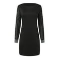 thumbnail image 5 of Elegant Dresses for Women Holiday Party Dresses for Women Shiny Mesh Stitching Black V Neck Mini Dress Long Sleeve Mesh Body Slim Dress, 5 of 6