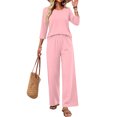 thumbnail image 2 of Two Piece Sets for Women Lounge 3/4 Length Sleeve Womens Tops and Pants Summer Outfits Pink 2XL, 2 of 6