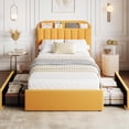 thumbnail image 4 of Twin Bed Frame with Storage Headboard, Kids Bed Frame with 2 Drawers, Boucle Upholstered Platform Bed with Bookcase, No Box Spring Needed, Easy Assembly, Yellow, 4 of 7