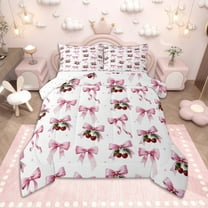 Homewish Watercolor Bowtie Bedding Comforter Set, Chic Cherry Twin Comforter Sets, Pink Bow Ribbon Bedding Set, Microfiber Bedroom Decor