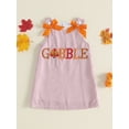 thumbnail image 5 of Toddler Baby Girls Thanksgiving Outfit Sleeveless Turkey/Rolls Embroidery Tank Dress Bowknot A-line Striped Dress Cute Fall Clothes, 5 of 8