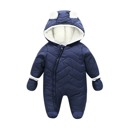 

EHTMSAK Newborn Infant Baby Toddler Fleece Lined Hooded Jumpsuit for Girl Boy Winter Warm Clothes Romper Dark Blue 0-18M 66