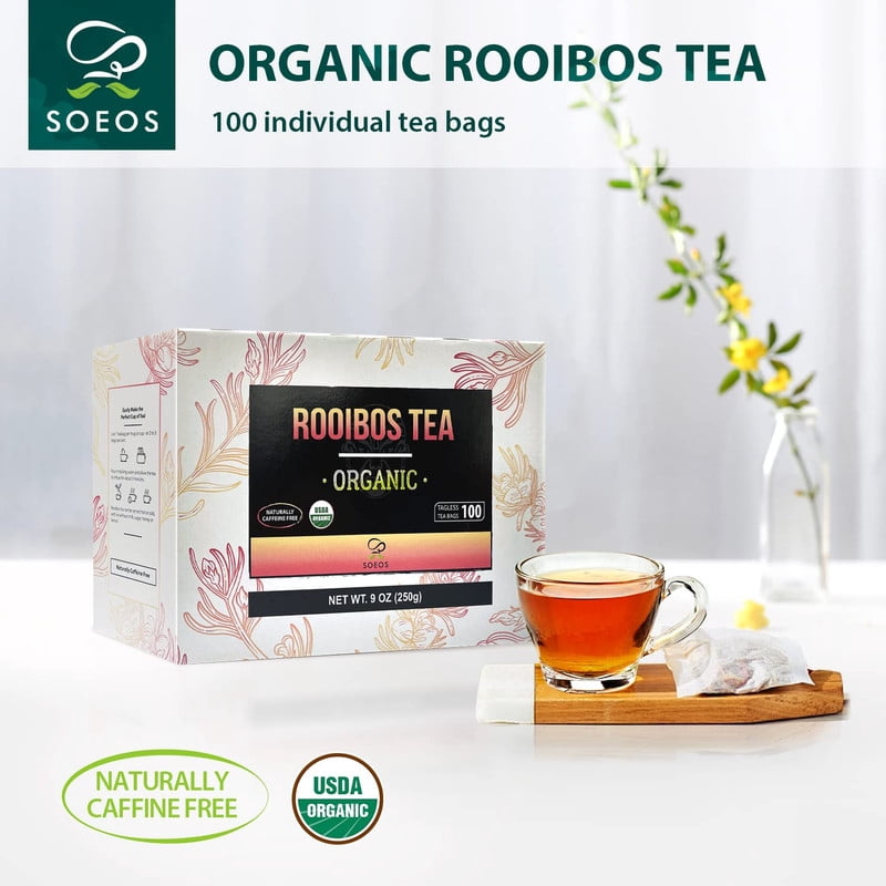 Soeos Organic Rooibos Tea,100 Teabag, 9oz (250g), 2 Packs, Total Weight of 18 oz (500g)