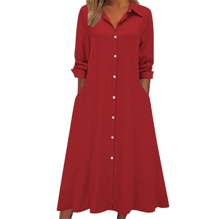 Christmas Dress for Women Short New Women's Summer Solid Color Quarter  Sleeve Temperament V-Neck Pullover Tops Style B-17 Red XXL - Walmart.com