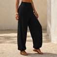 thumbnail image 6 of Women Solid Elastic High Waist Loose Cuffed Jogger Pants, Side Pockets Full Length Casual Sports Loungewear Trousers for Daily Hang-out Black M(M), 6 of 8