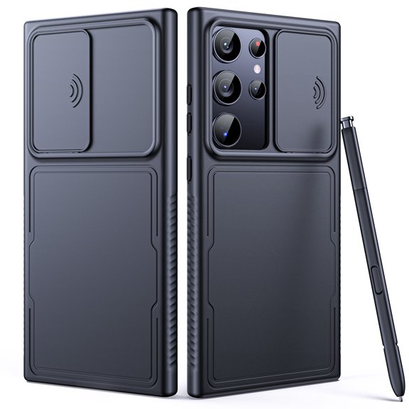 3 in 1 Magnetic for Samsung Galaxy S24 Ultra Case with Slide Camera Cover&2 Screen Protectors(Black)