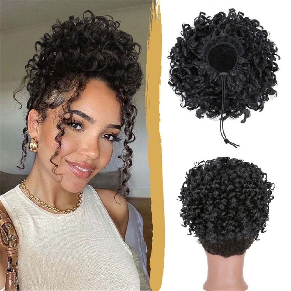 Messy Curly Fluffy Bun Hair Piece Tousled Updo Elastic Drawstring Ponytail Extension Synthetic Hair Scrunchies