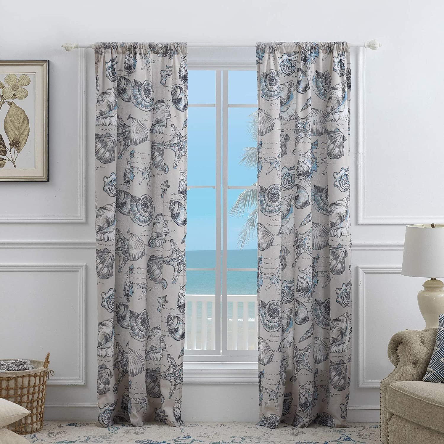 Barefoot Bungalow Cruz Coastal Curtain Panel Set, 84 x 84 inches, Linen