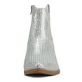 thumbnail image 2 of Soda Women Ankle Boots Pointed Toe Low Heel Rhinestone Bling Short Western Cowboy Booties Side Zipper BREW-S Silver 7, 2 of 5