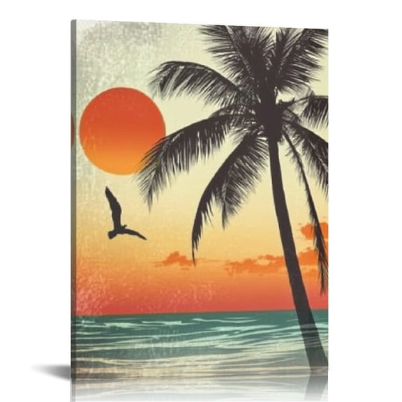 Creowell Palm Trees Sunset Bird Canvas Print Wall Art Home Decor 12x16in