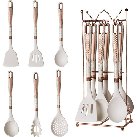 Silicone Cooking Utensils Set, Luxury 7 Pcs Kitchen Utensils Set with Hanging Holder, Heat Resistant Spatula Turner Set for Nonstick Cookware, Kitchenware Sets for Kitchen Home Restaurant