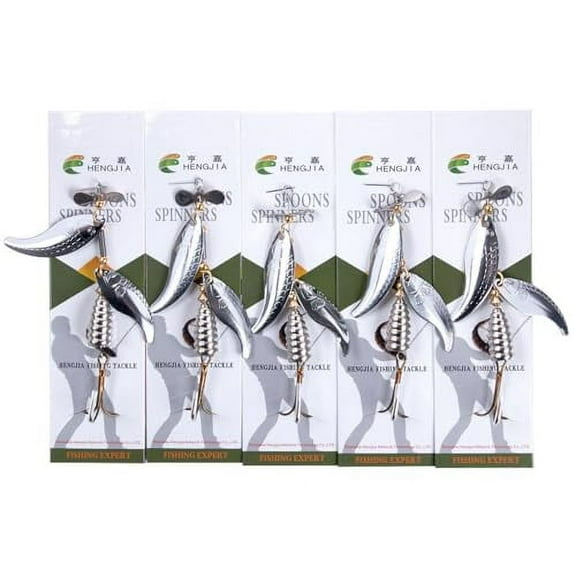 Fishing Lure Spinnerbaits, Bass Salmon Trout Hard Metal Spinner Baits Kit, HENGJIA 5PCS Fishing Spinner Kit Fishing Lures for Lake River Fishing,3.94in/0.51oz