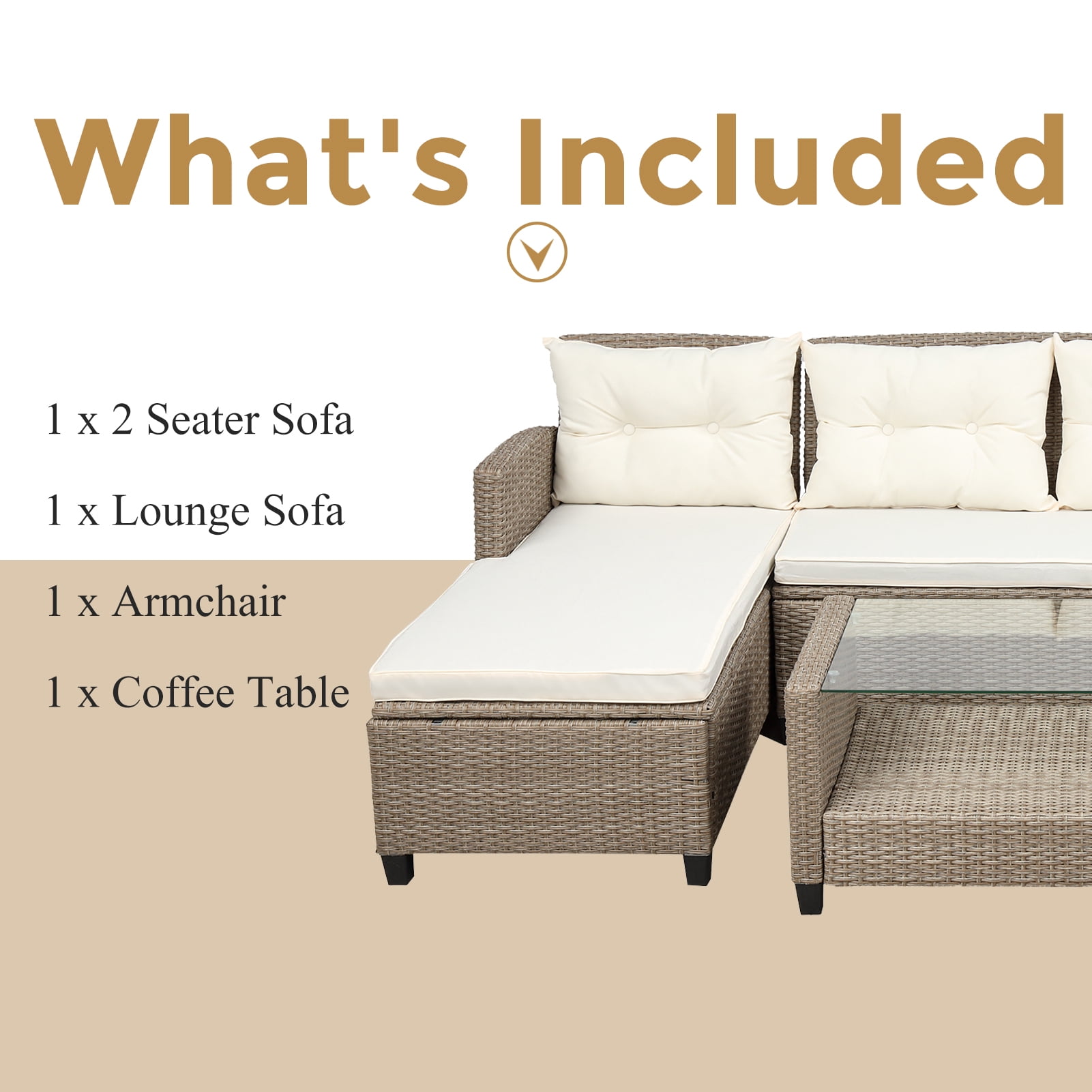 SEGMART 4 Piece Patio Furniture Set, All-Weather Outdoor Sectional Sofa Set, PE Rattan Conversation Set with Table & Cushions, Wicker Furniture Couch Set for Patio Deck Poolside, B895