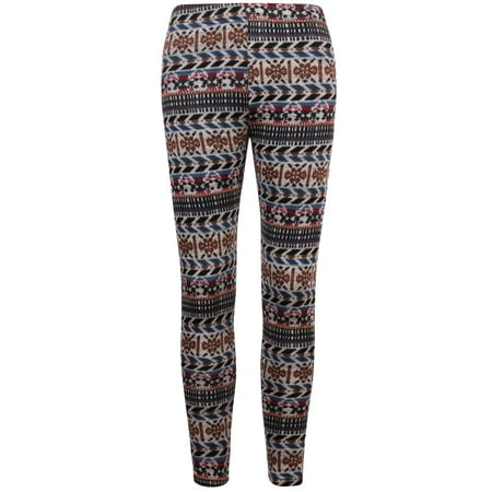 Fair Isle Legging - ililily Nordic Snowflakes Fair Isle Thick & Warm Fleece Lined Winter Leggings , Blue, US-L