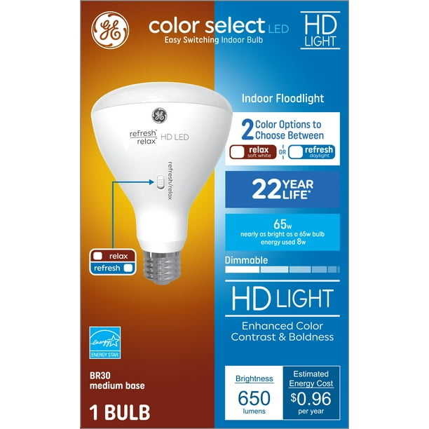 verzekering Inwoner rouw GE LED 65W Eqv. BR30 Indoor Flood Light Bulb, HD Color Select Daylight/Soft  White, 1pk - Walmart.com