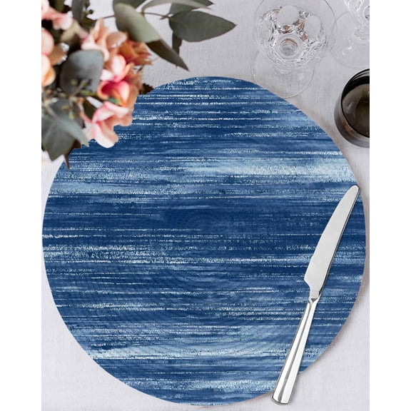 13 Inch Round Placemats Set of 4, Navy Blue Non Slip Heat Insulation PP Table Mats, Vintage Modern Abstract Art Ombre Washable Place Mats for Kitchen Dining Party Table Decor