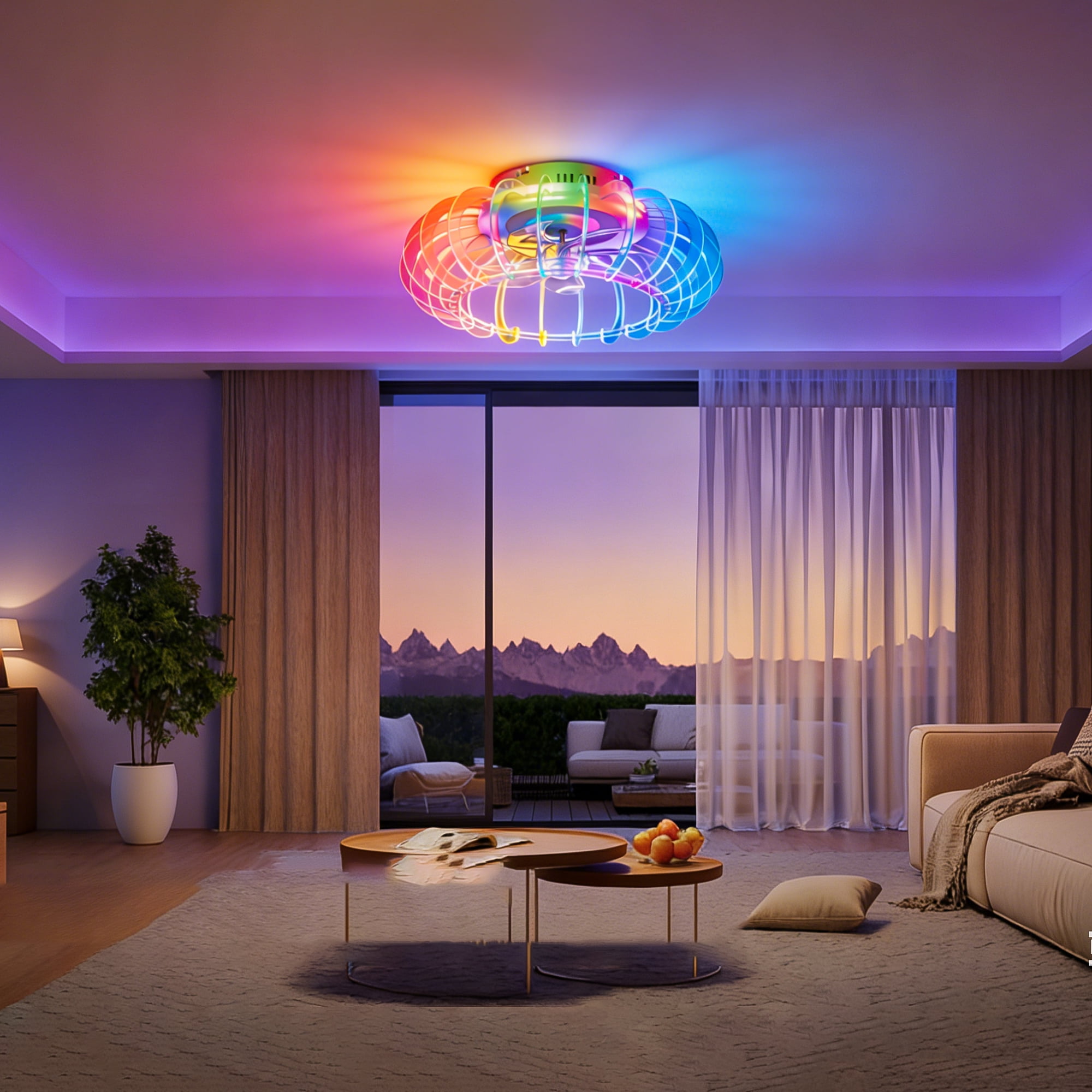 21" Low Profile Bladeless Ceiling Fan with Lights Dimmable LED Enclosed Ceiling Fans with Light and Remote 6 Wind Speeds Reversible Ceiling Fan with Bluetooth Speaker for Kids Room Bedroom Party