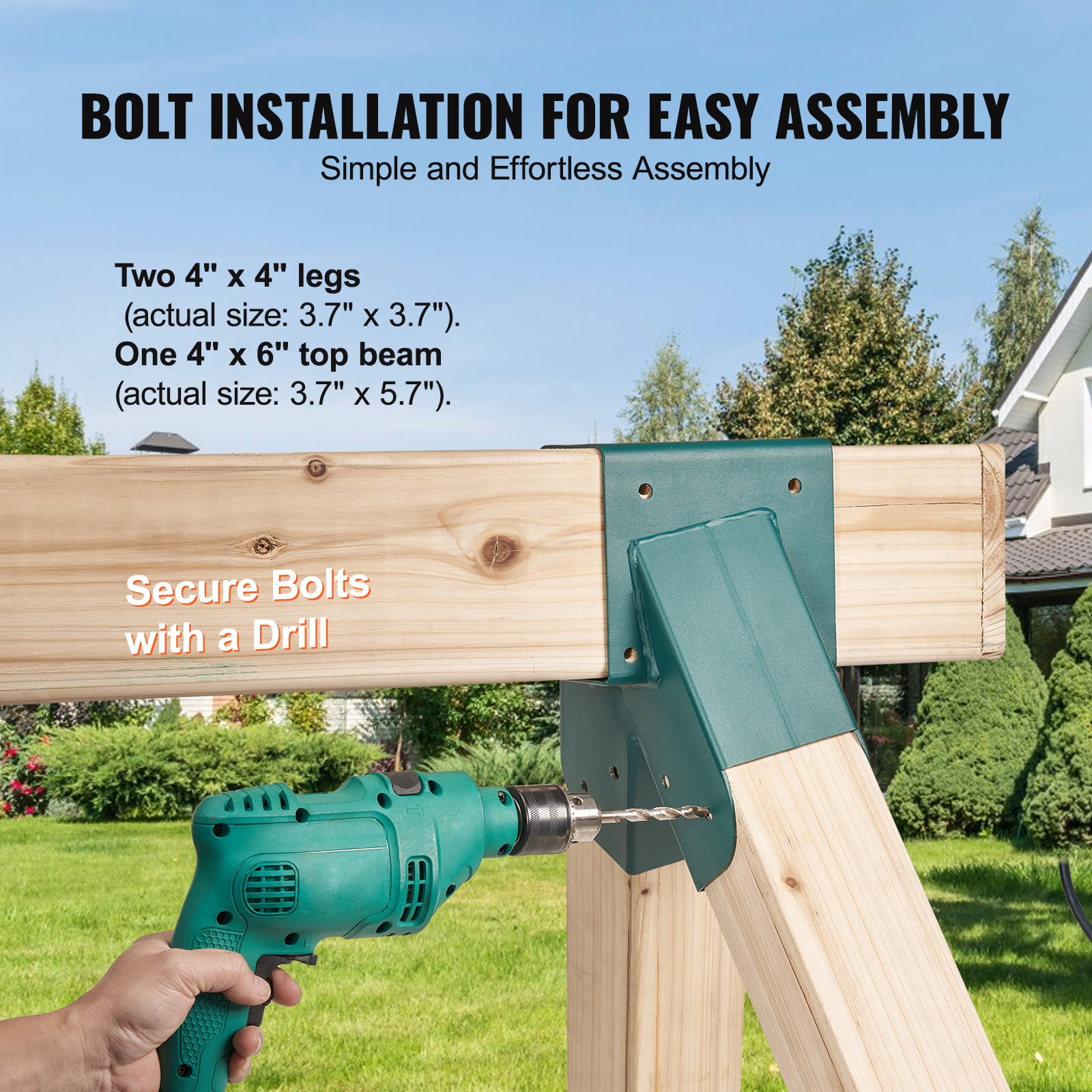 VEVOR A-Frame Middle Swing Set Brackets, Heavy Duty Carbon Steel Swing with Mounting Hardware, DIY Swing Bracket Swing Kit for 4x4 (actual 3.7" x 3.7") Legs & 4x6 (3.7" x 5.7")Beam, Green (2 Pcs)