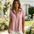 thumbnail image 5 of Linen Tops for Women Summer Gauze Shirts Button Down Short Sleeve V Neck Blouses Dressy Casual Tunic Clothes Pink M, 5 of 8