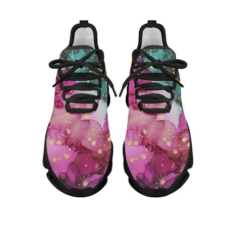 

3 D Color Ink Painting Pattern Female Flat Shoes Comfort Sport Sneakers for Women Lace Up Platform Shoes 2023