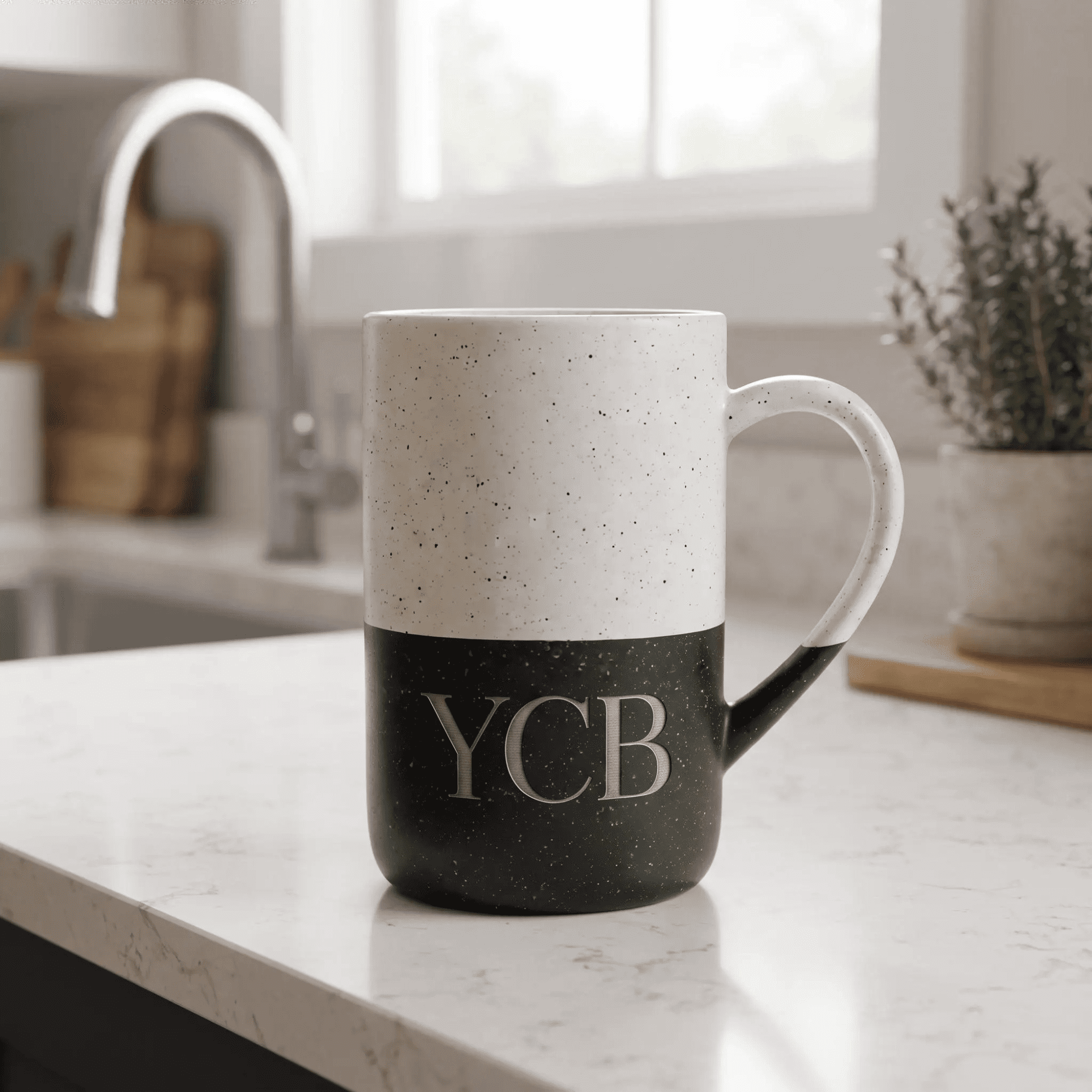 Personalized Engraved Ceramic Black Mug – Custom Name Coffee Cup, Blessed Gift for Her, Speckled Ceramic Housewarming Gift