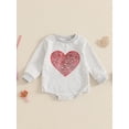 thumbnail image 2 of aturustex Infant Baby Girls Valentine's Day Sweatshirts Rompers 0 3M 6M 12M 18M Toddler Long Sleeve Bodysuit Pullovers Crew Neck Sequined Heart Jumpsun Loose Casual Daily Spring Fall Clothes, 2 of 7
