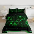 thumbnail image 2 of Manfei Geometric Hexagon Full Size Comforter Sets 3-Piece, Neon Green Honeycomb Bedding Comforter Set, Black Geometric Bedding Sets Super Cozy Room Decor, 2 of 8